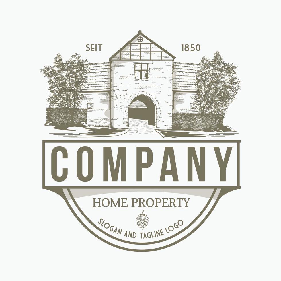 logo de maison dessiné à la main illustration de maison de style vintage vecteur