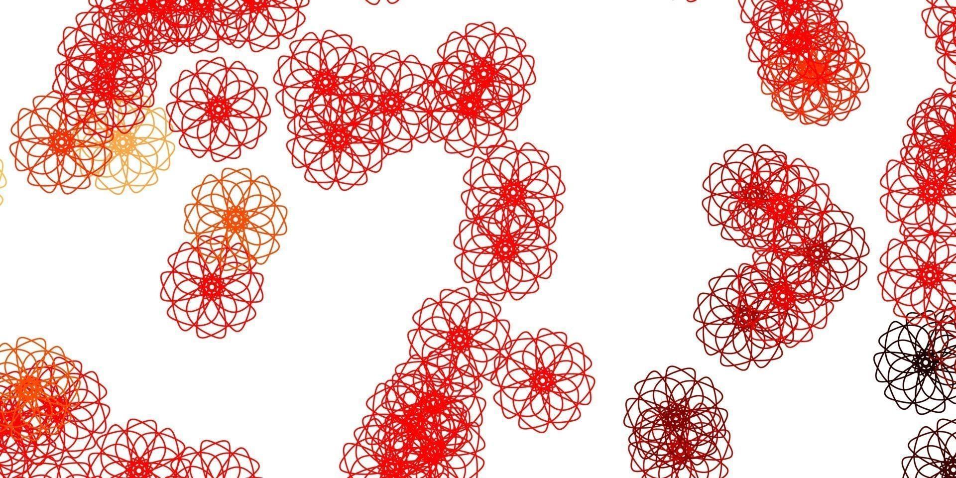 texture de doodle vecteur rouge et jaune clair avec des fleurs.