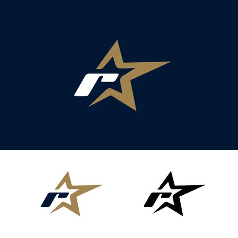 Modèle de logo lettre R avec élément de design étoile. Vecteur illustra