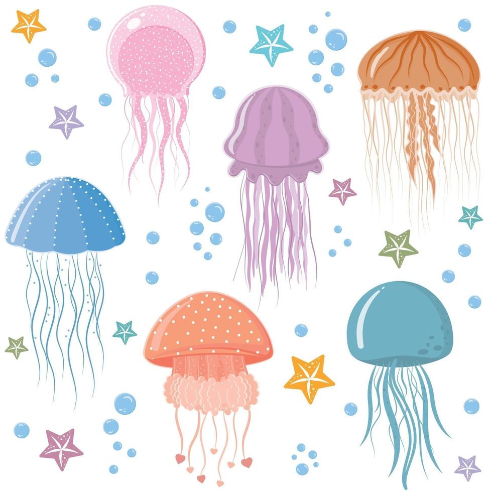 motif de méduses, illustration vectorielle de couleur sur fond blanc vecteur