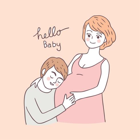 Vecteur de dessin animé mignon femme enceinte et mari.