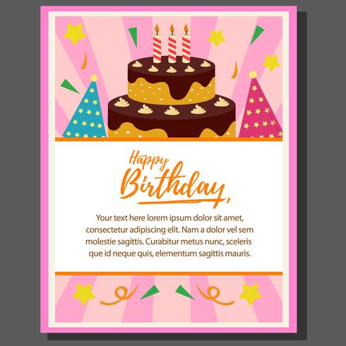 affiche de thème joyeux anniversaire avec tour de gâteau dans un style plat vecteur
