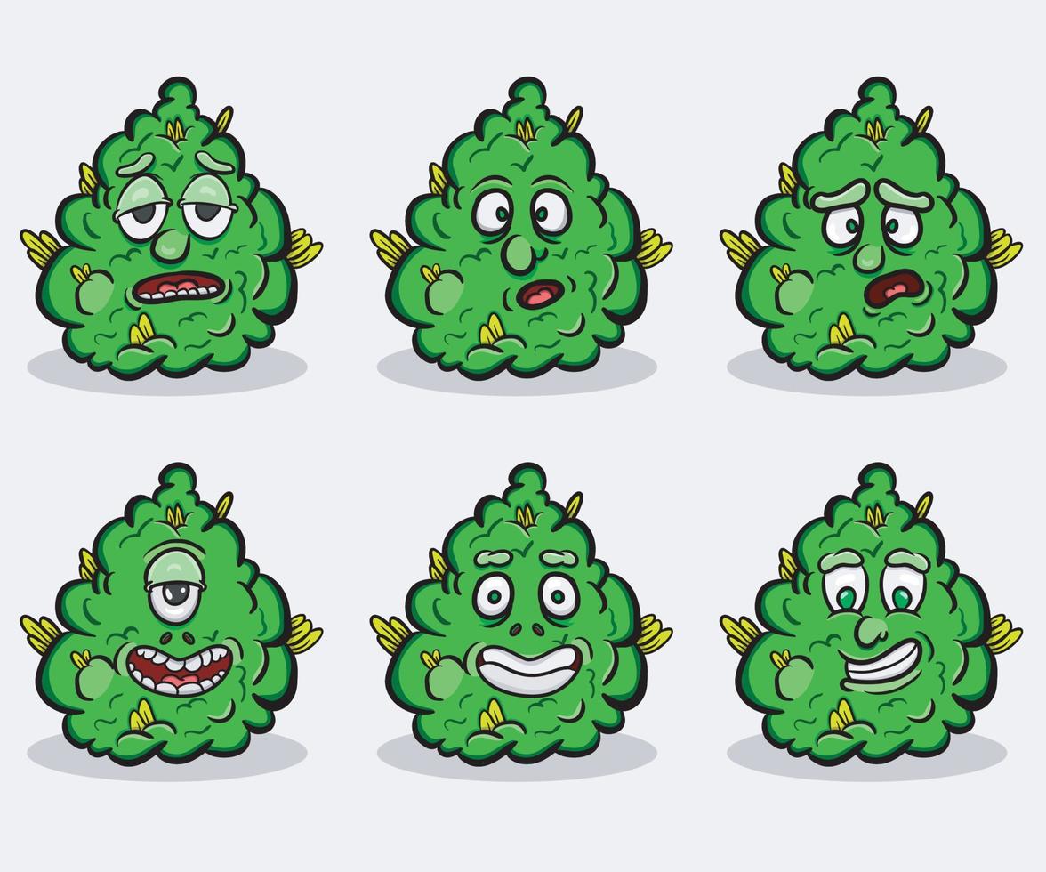 mascotte de l'ensemble d'expression de bourgeon de cannabis. vecteur de clip art.