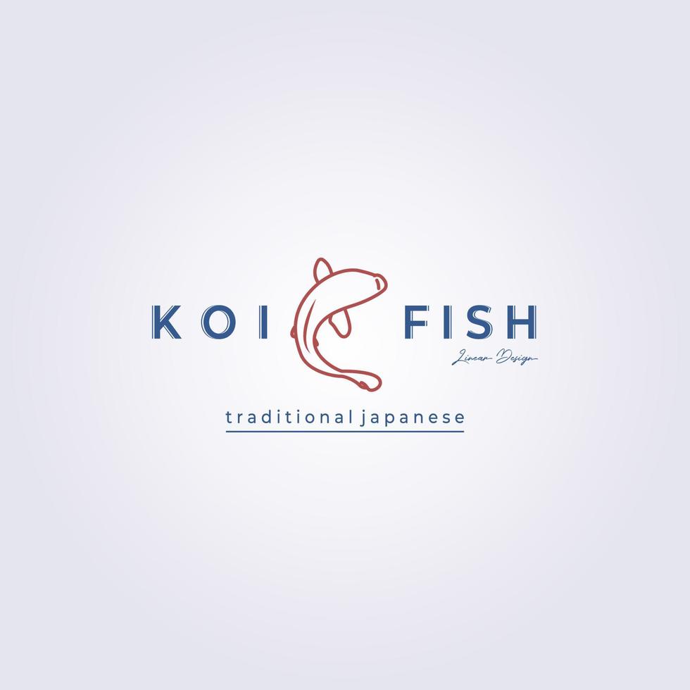 poisson koi, conception d'illustration vectorielle de logo de poisson asiatique, symbole d'icône de modèle de poisson koi de ligne vintage vecteur