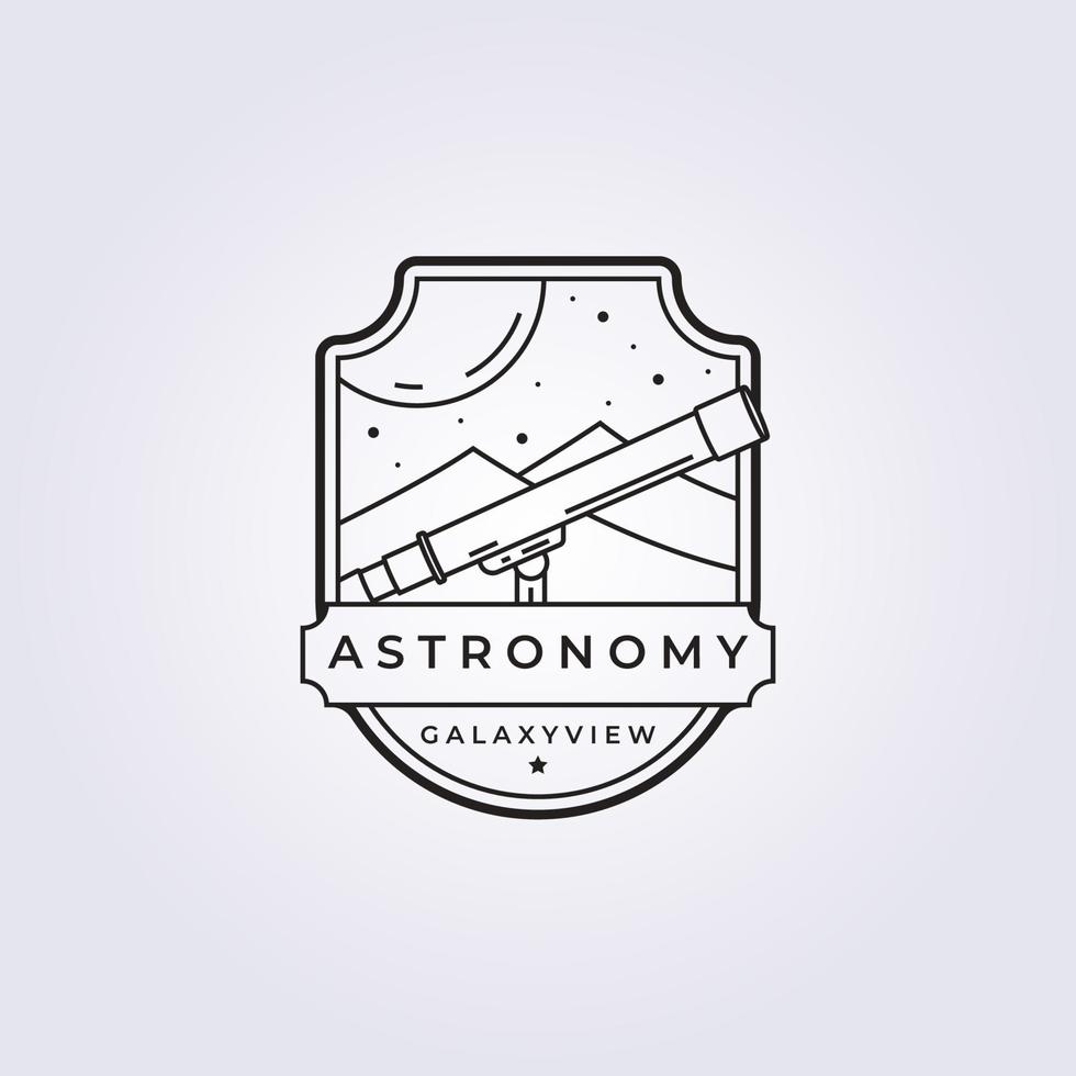 ligne minimale d'astronomie et de télescope dans la conception de modèle d'illustration vectorielle de logo de badge vecteur