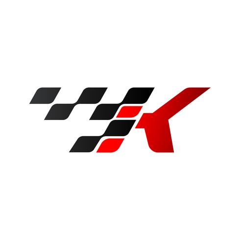 Lettre K avec logo drapeau de course vecteur