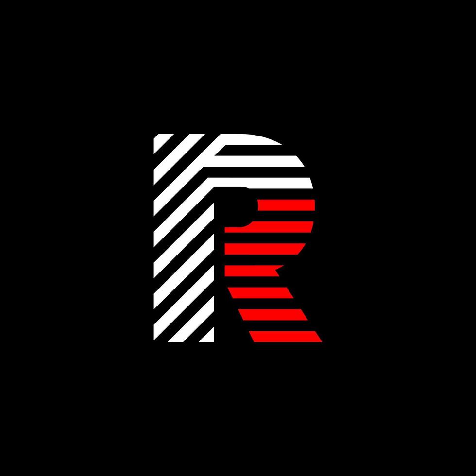 ligne abstraite de la lettre r. logo linéaire de couleur de transition. lignes de lettrage modernes linéaires. modèle d'alphabet de police. définir le style épuré du logo fine ligne, fond noir. vecteur