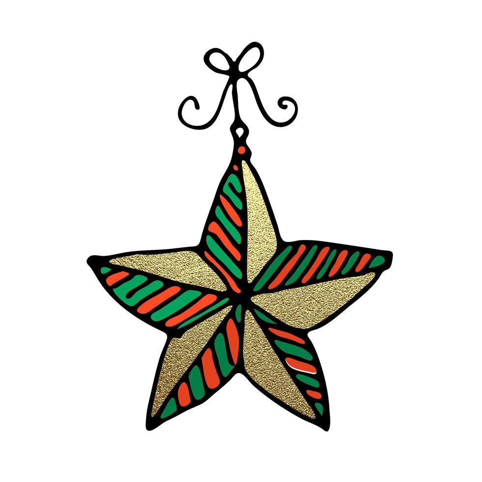 doodle icône de couleur de noël avec de l'or vecteur