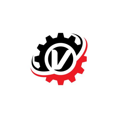 Modèle de conception de logo de lettre V engrenage vecteur