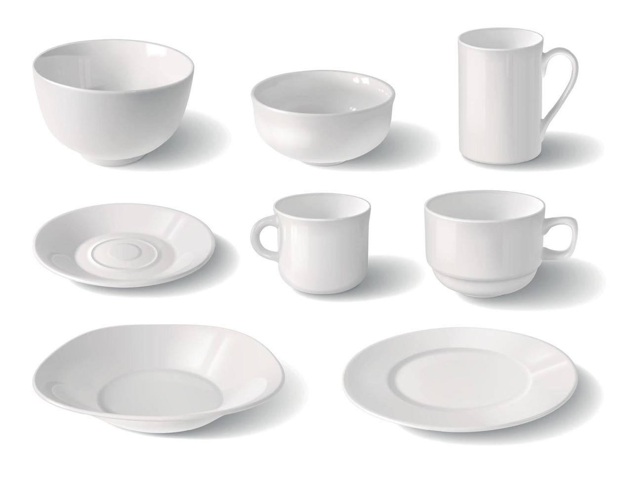 ensemble réaliste de tasses et assiettes vecteur