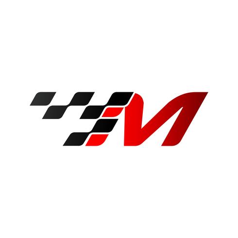 Lettre M avec logo drapeau de course vecteur