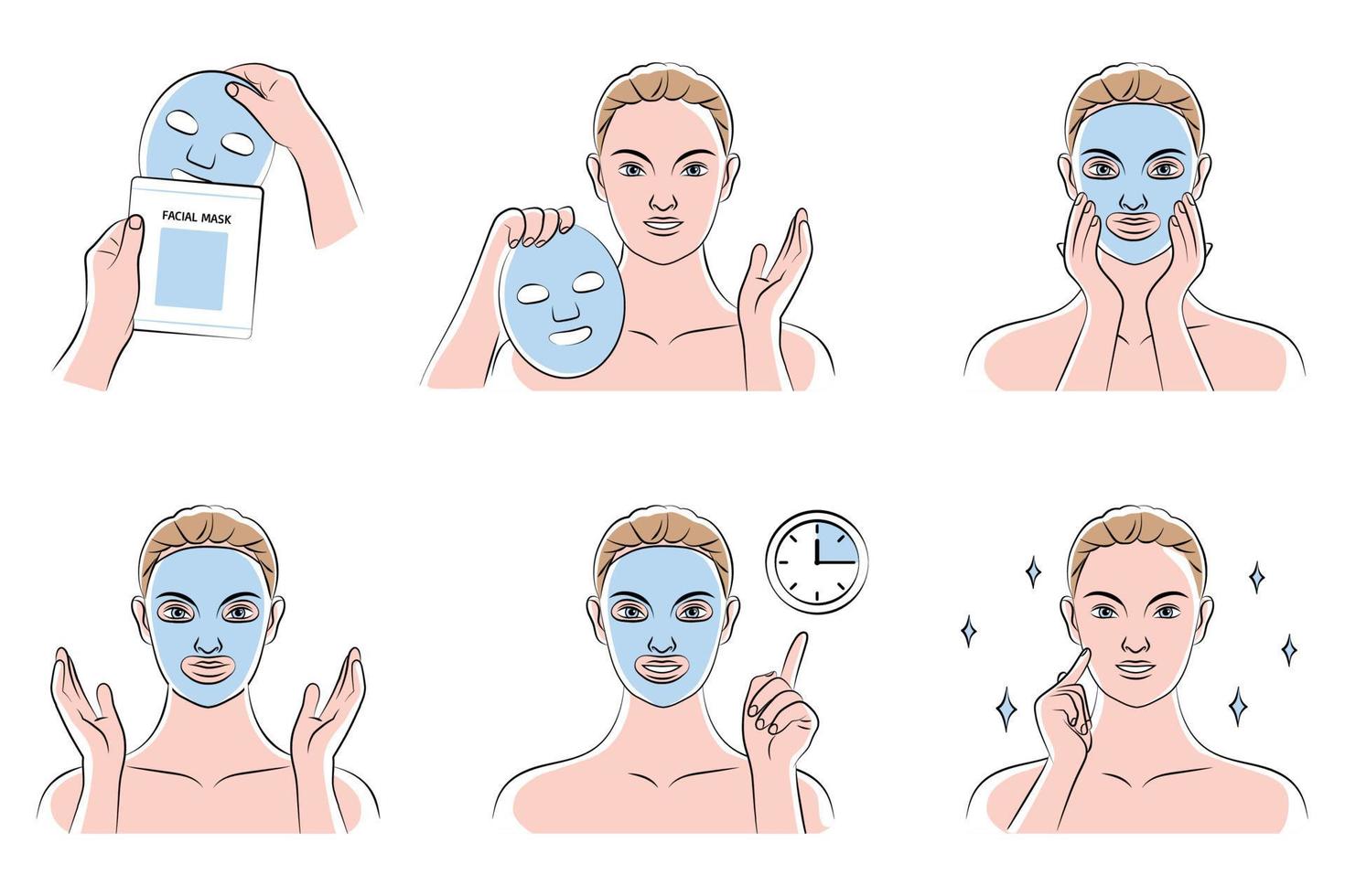 Étapes du masque facial pour les soins de la peau vecteur
