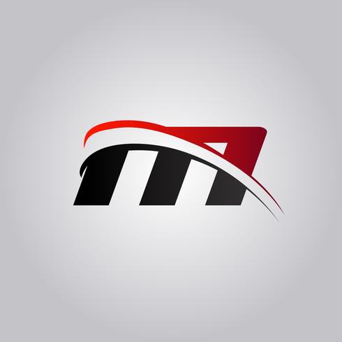 initiales logo M Letter avec swoosh de couleur rouge et noir vecteur