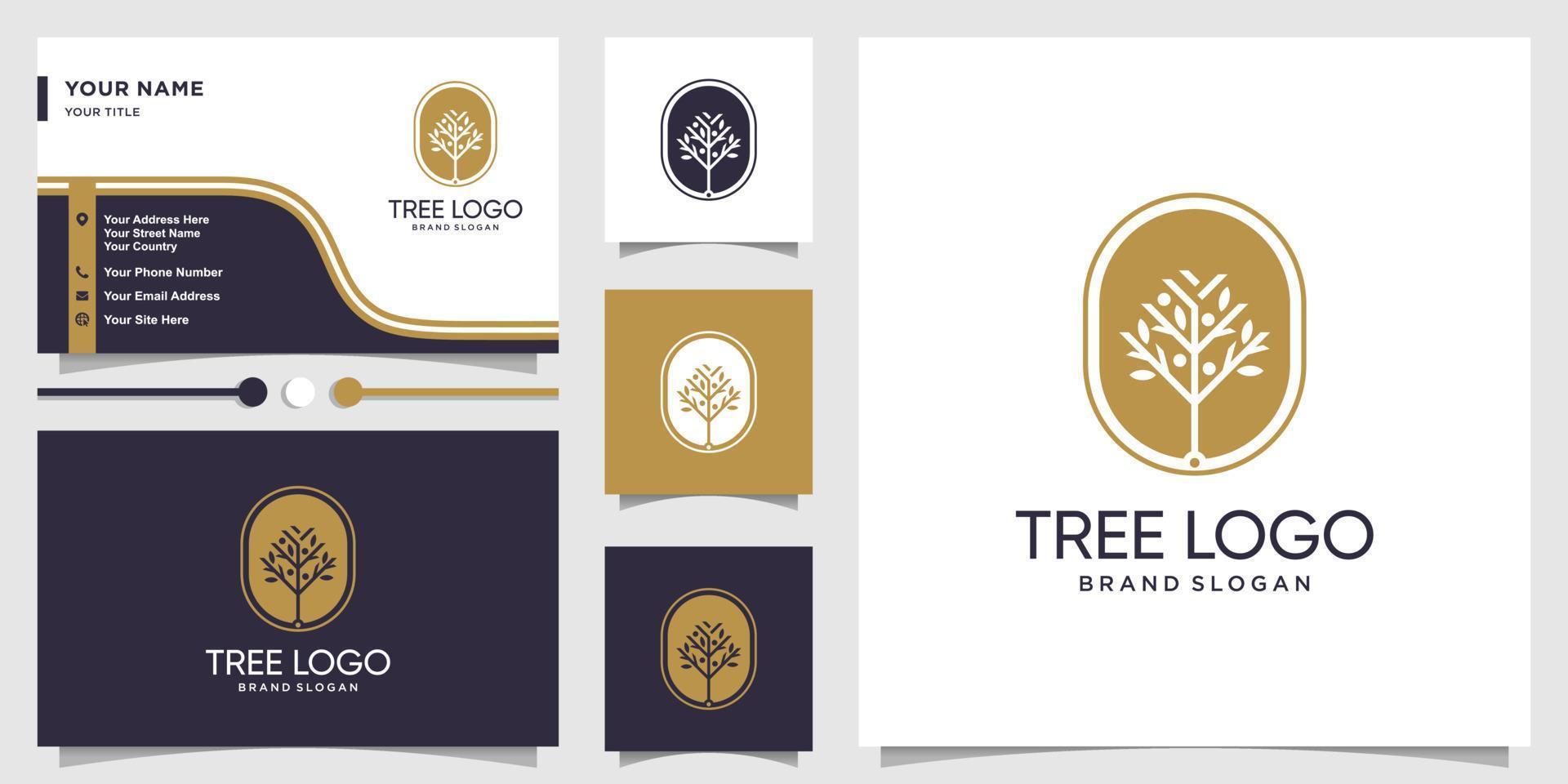 logo logo arbre avec concept frais et conception de carte de visite vecteur premium