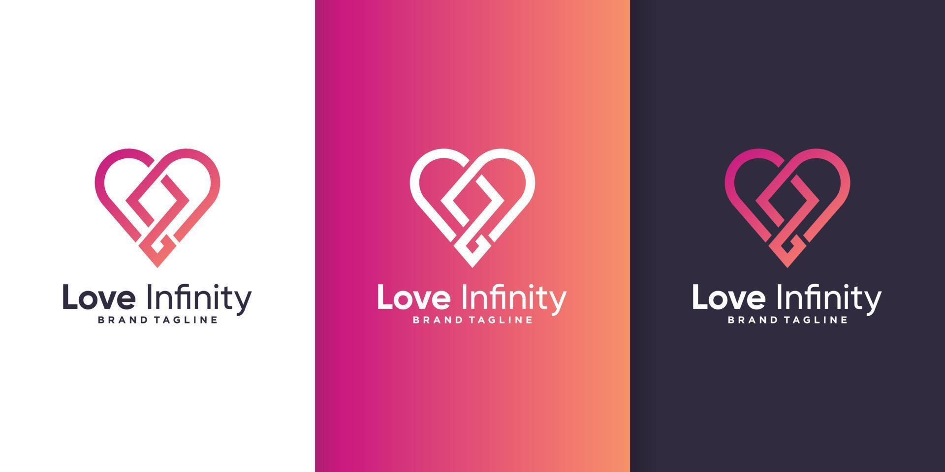 logo d'amour avec concept infini et modèle de conception de carte de visite vecteur premium