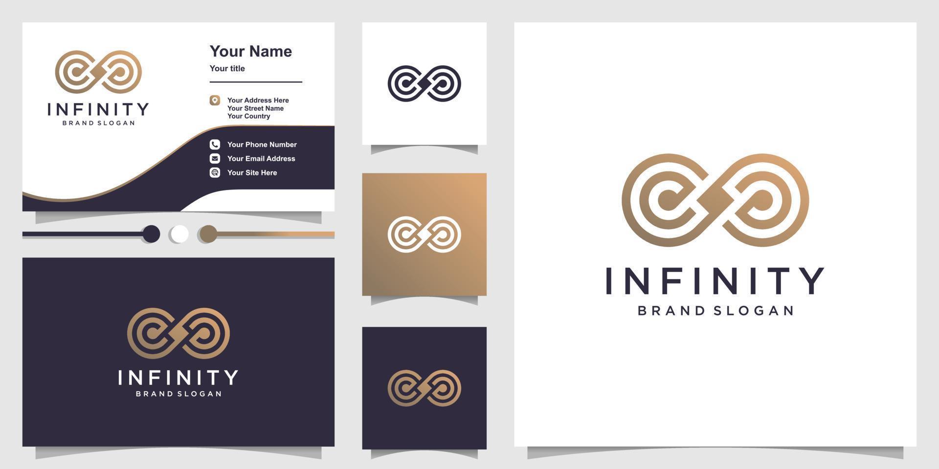 logo infinity avec concept d'art en ligne unique et modèle de conception de carte de visite vecteur premium