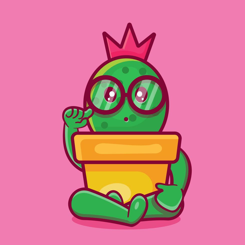 mascotte de personnage de cactus de génie dessin animé isolé dans un style plat vecteur