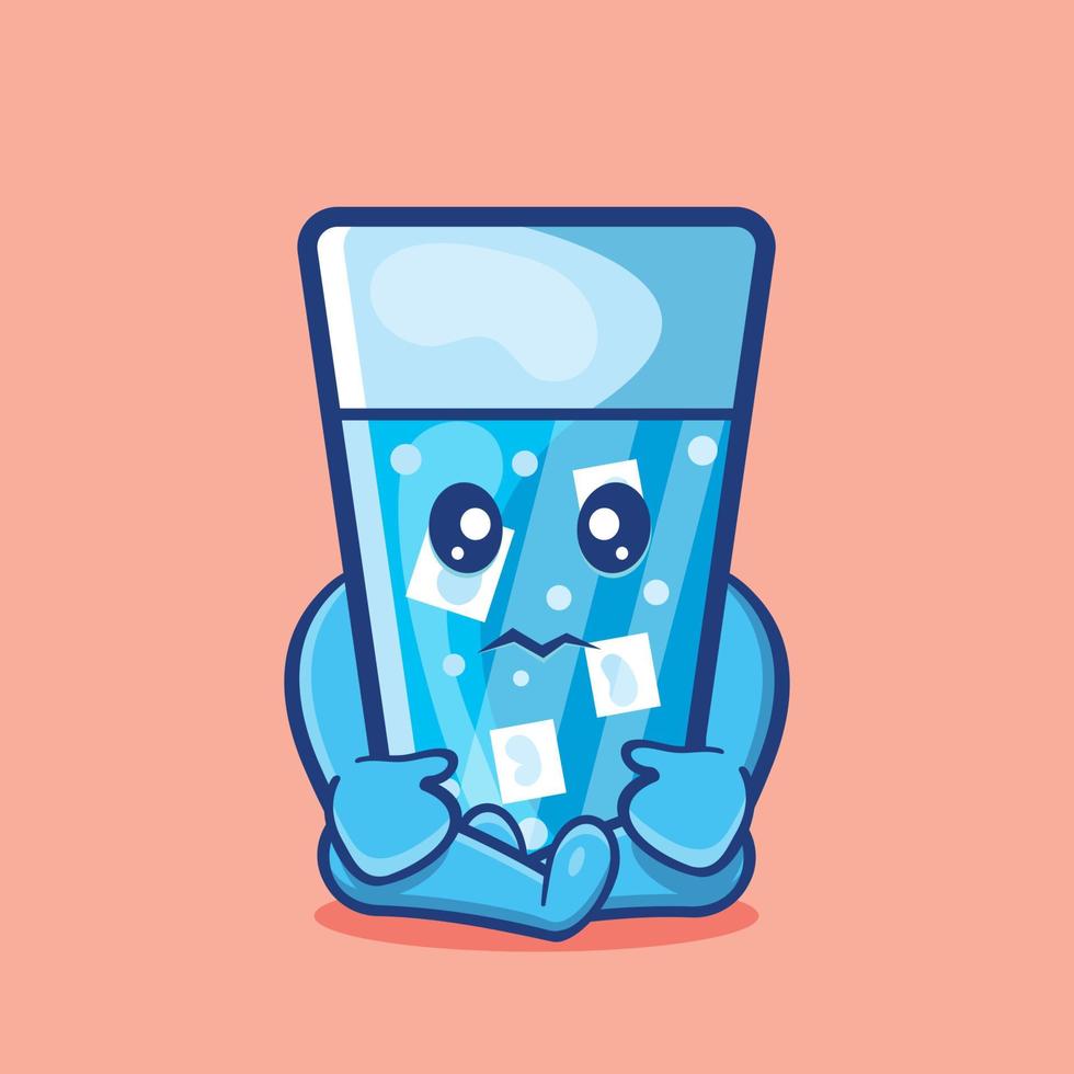 mascotte mignonne de personnage d'eau glacée avec dessin animé isolé d'expression triste dans un style plat vecteur