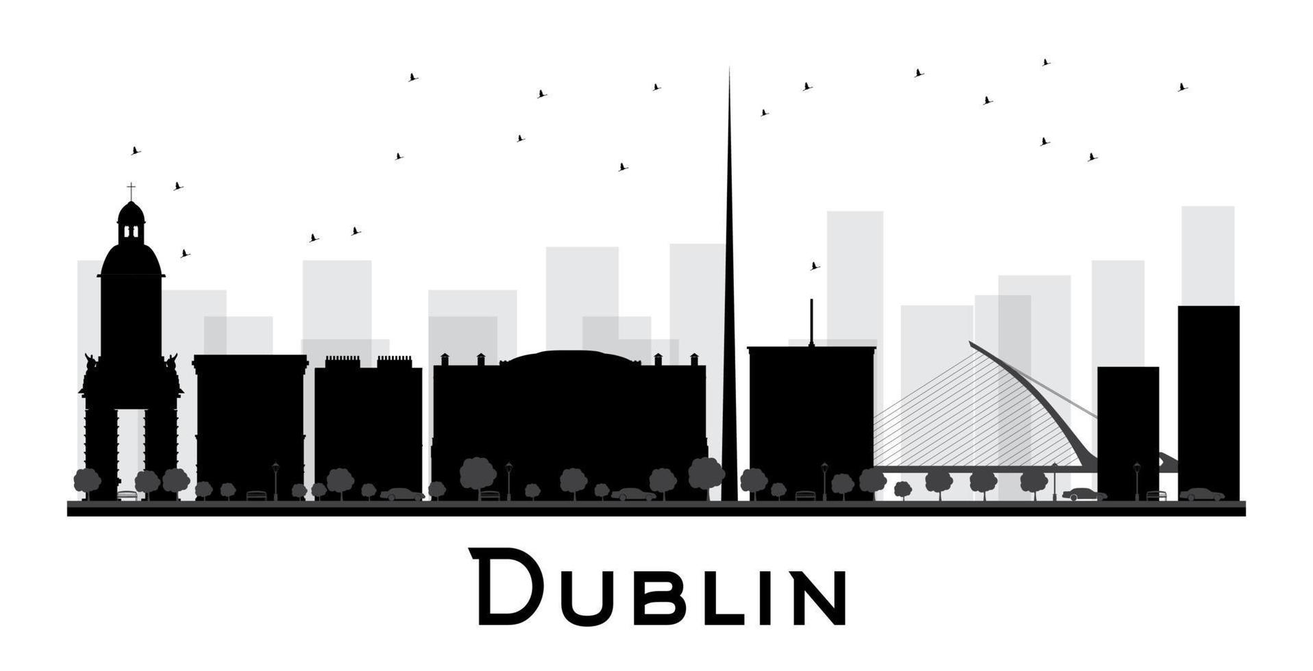 silhouette noire et blanche des toits de la ville de dublin. vecteur