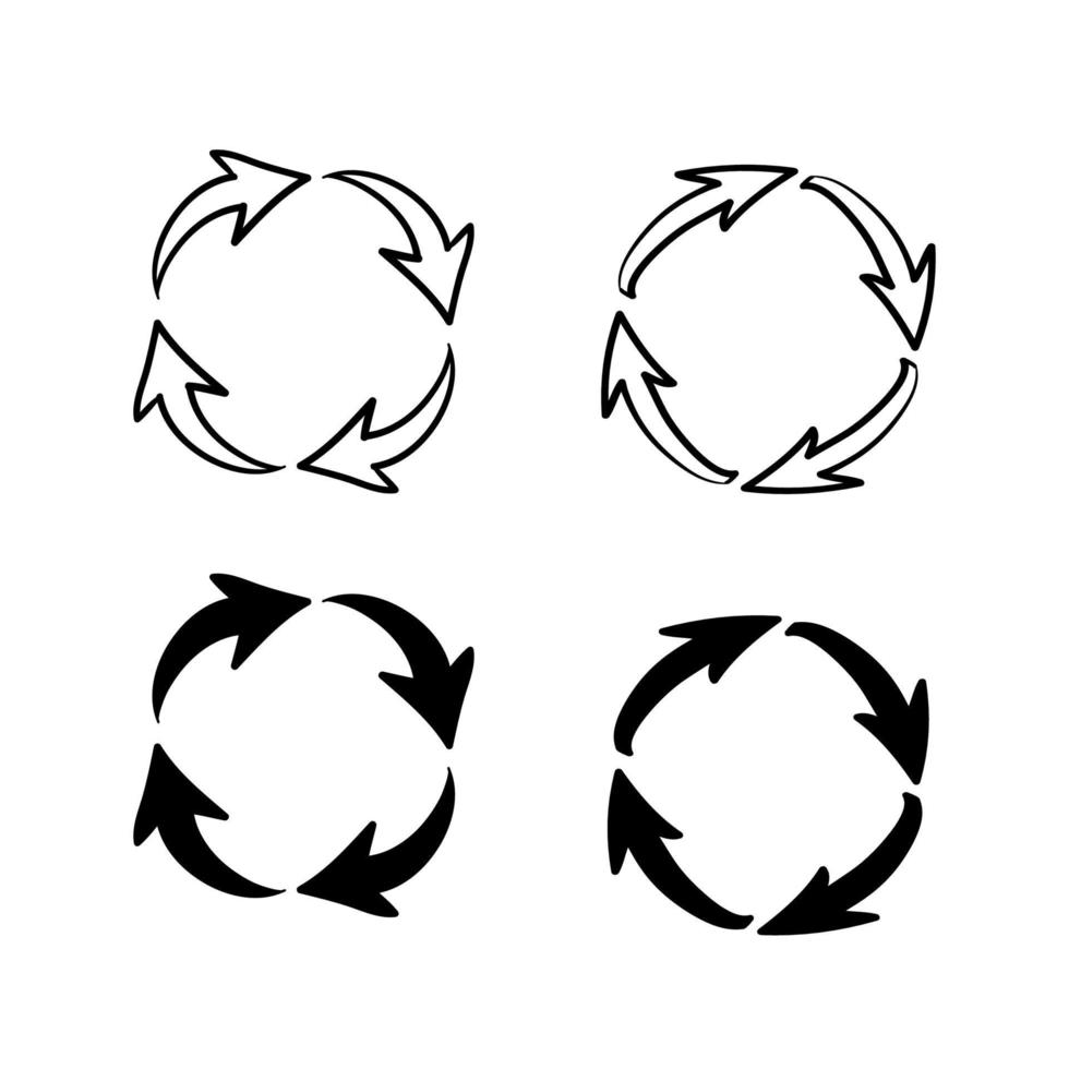 doodle dessiné à la main recycler flèche collection icône symbole vecteur
