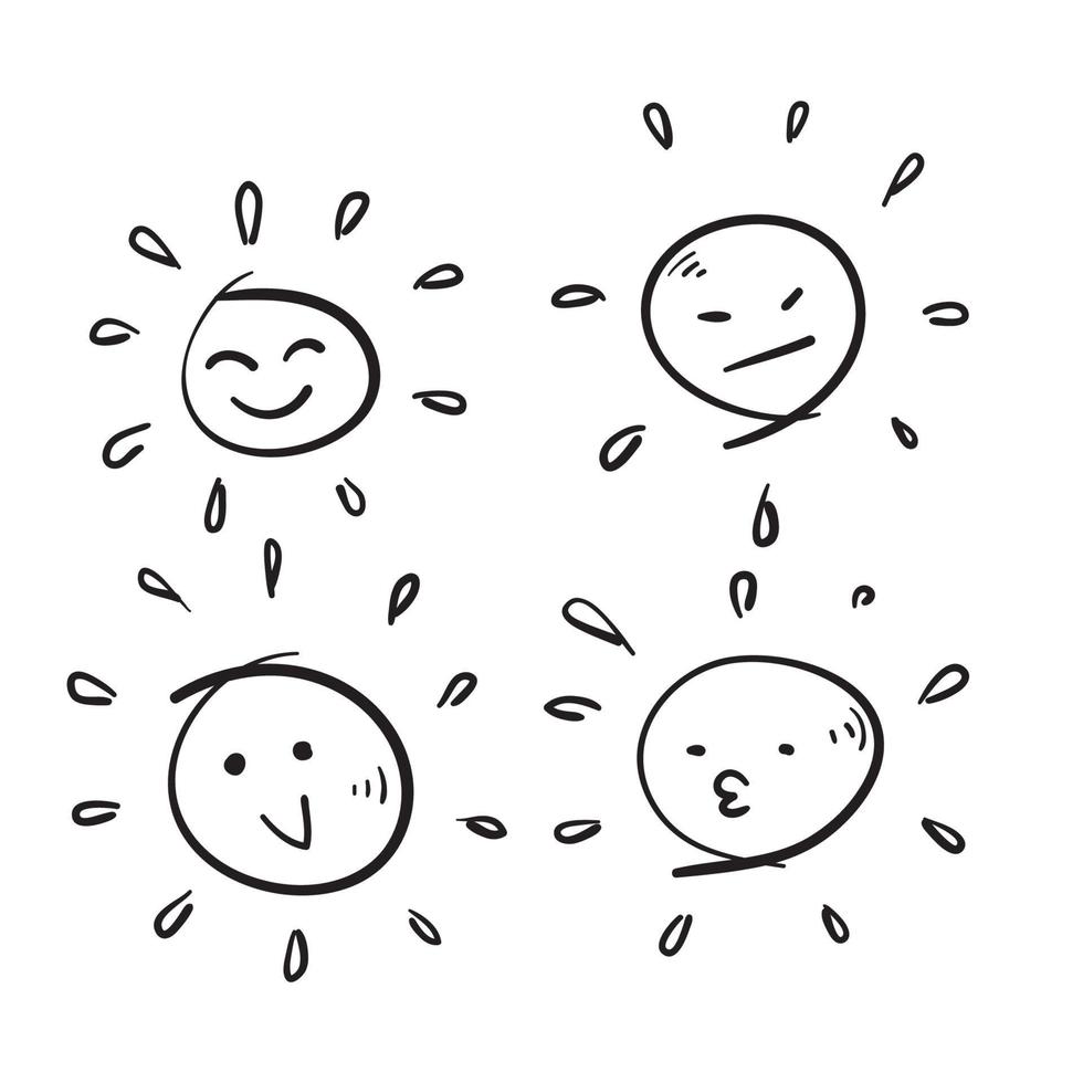 icône de série d'émoticônes soleil dessinés à la main avec vecteur de style doodle
