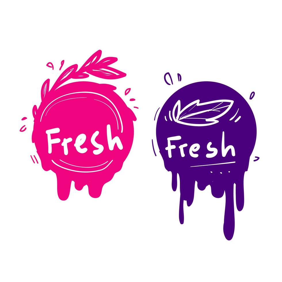 jus de doodle dessinés à la main étiquette fraîche fruit icône vecteur coloré