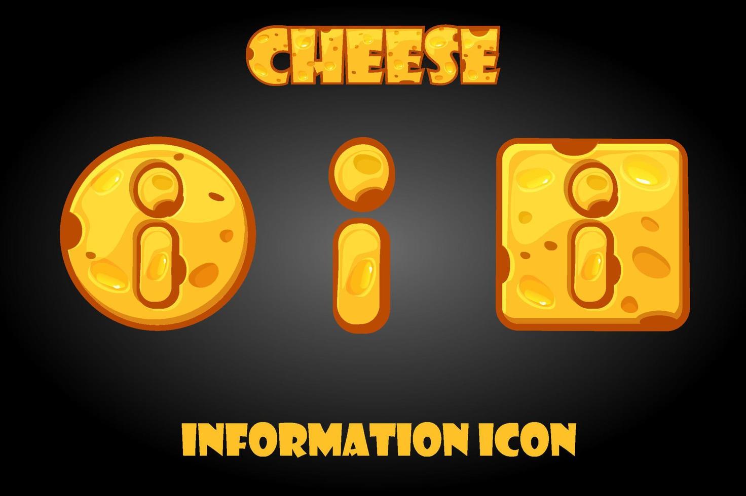 boutons d'information sur le fromage de vecteur de dessin animé pour le menu du jeu. ensemble d'icônes d'informations isolées pour l'interface.