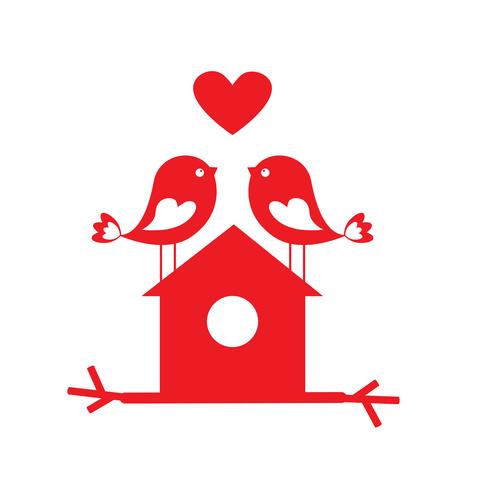 Oiseaux mignons dans l&#39;amour et birdhouse - carte pour la Saint Valentin vecteur