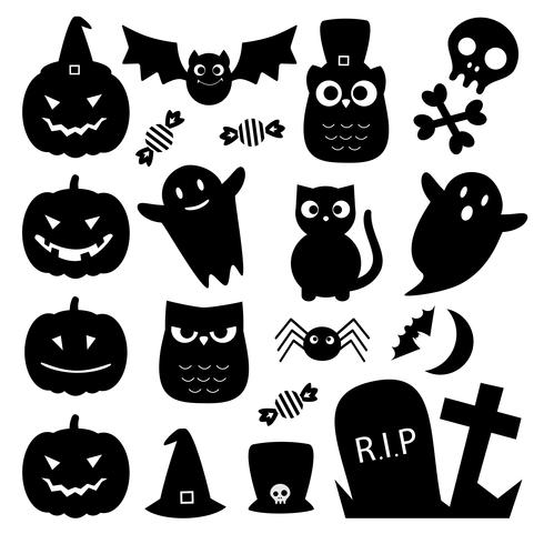 Halloween icônes mignonnes noires vecteur