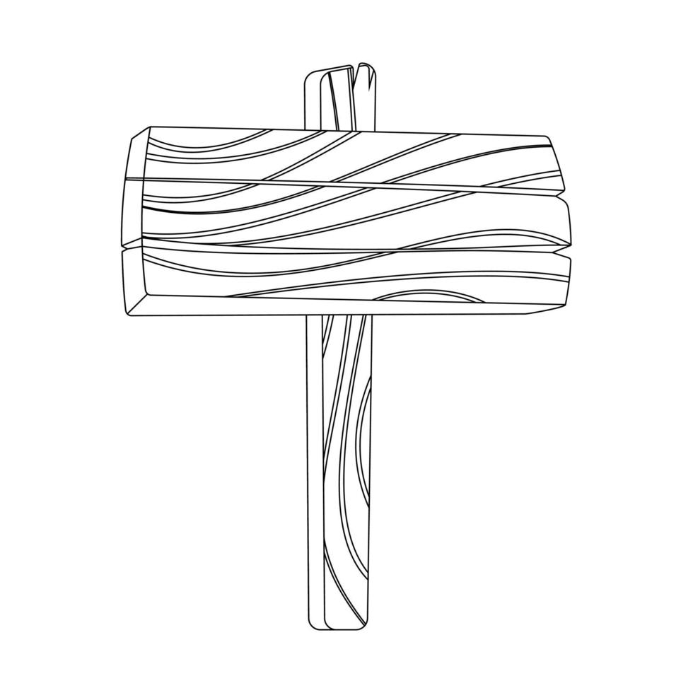 vecteur de jeu de panneau d'affichage vide de ligne noire en bois. dessin en ligne continu du panneau de direction en bois sur le poteau. croquis vectoriel de l'ancien poteau indicateur avec planche en forme de flèche dans un contour noir