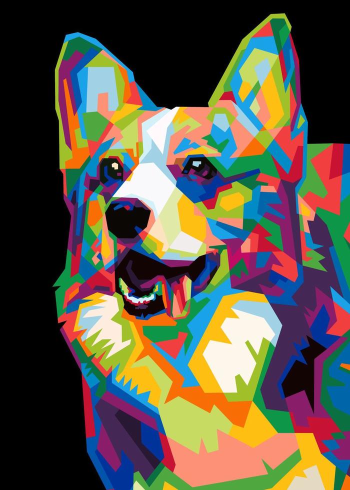 tête de chien colorée avec un arrière-plan cool de style pop art isolé. style wpa vecteur