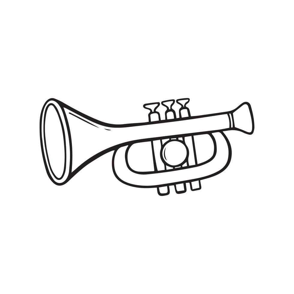 instrument de musique trompette dans le style doodle. illustration de vecteur dessiné à la main isolé sur fond blanc.