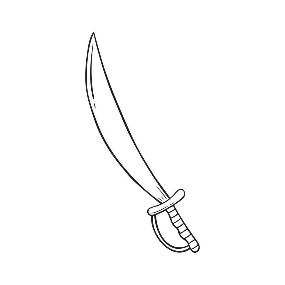 sabre de pirate en style doodle. épée incurvée médiévale. illustration de vecteur dessiné à la main isolé sur fond blanc.