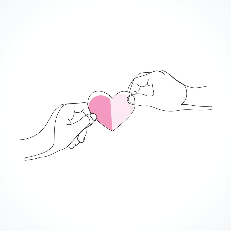donner et recevoir une illustration de coeur en dessin au trait vecteur