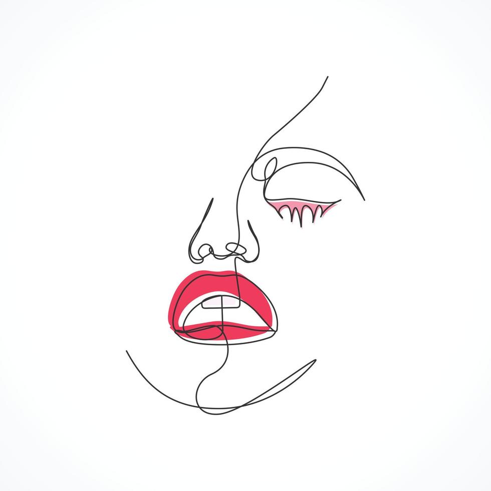 dessin au trait continu de visage de femme, concept de beauté de mode, femme minimaliste, contour de visage de dame vecteur