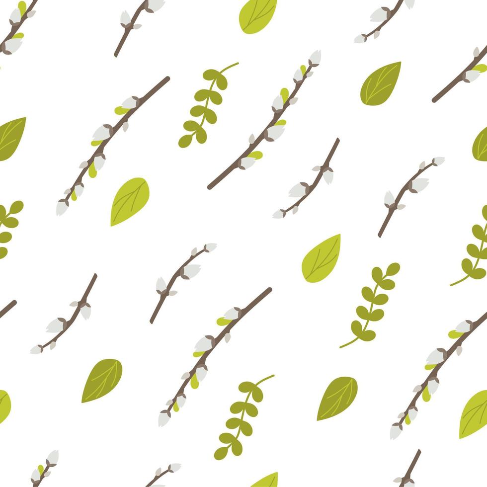 motif de pâques avec saule et feuilles sur fond blanc. illustration vectorielle dans un style plat vecteur