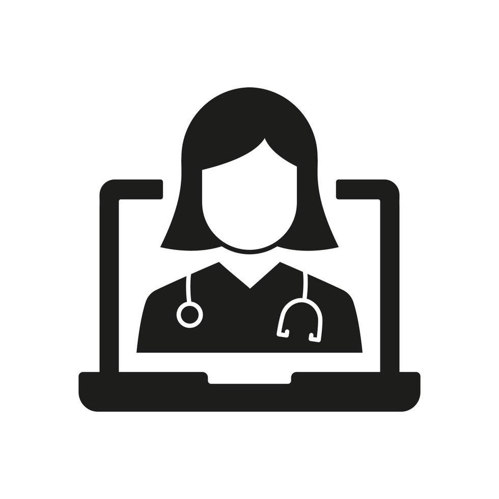 icône de service de médecine virtuelle. télémédecine. icône de silhouette de médecine numérique en ligne. médecin en pictogramme noir en ligne de soins de santé médicaux informatiques. illustration vectorielle isolée. vecteur