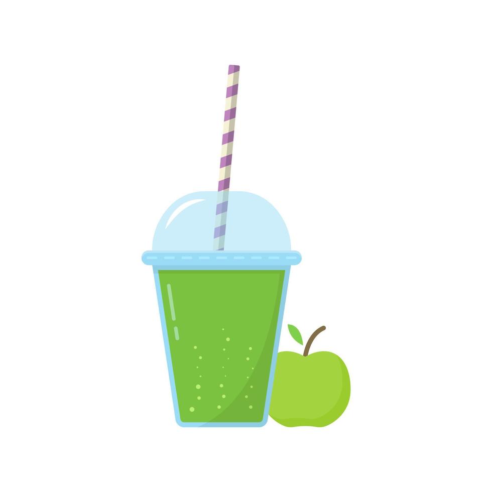 jus de pomme dans une tasse en plastique avec de la paille. illustration de limonade fraîche aux pommes. cocktails de fruits glacés frais en verre avec bouchon. vecteur isolé.