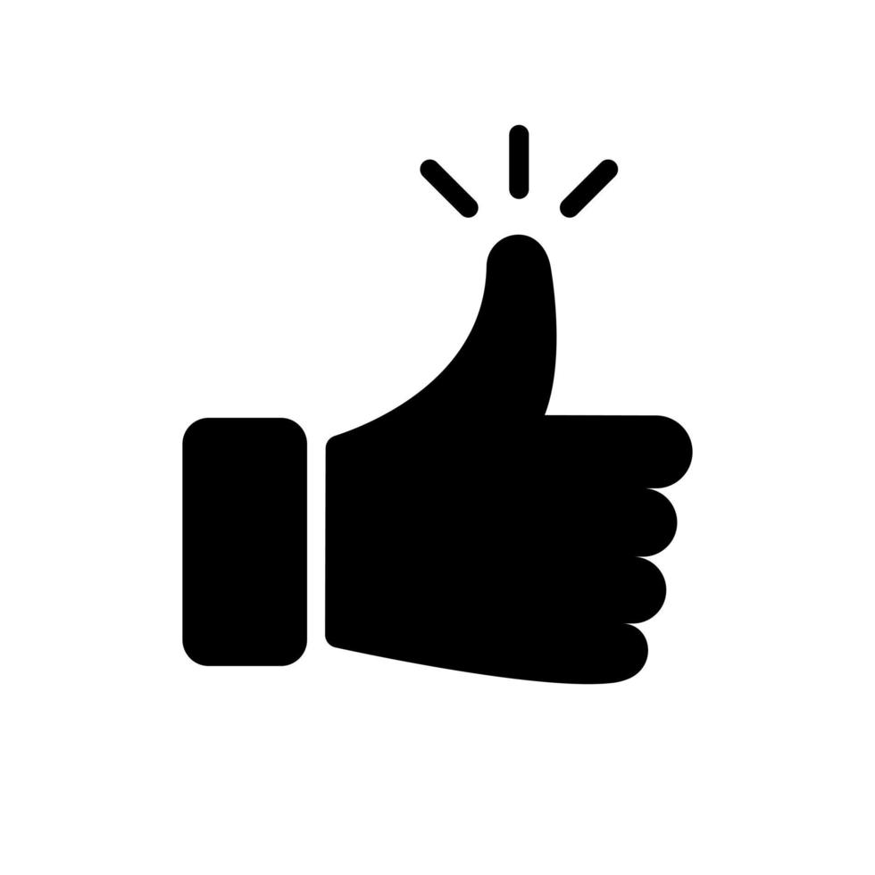icône de la silhouette du pouce vers le haut de la main. pictogramme de symbole de geste noir vers le haut. comme, bon, ok, cool, belle icône de bouton. signe de médias sociaux. illustration vectorielle isolée. vecteur