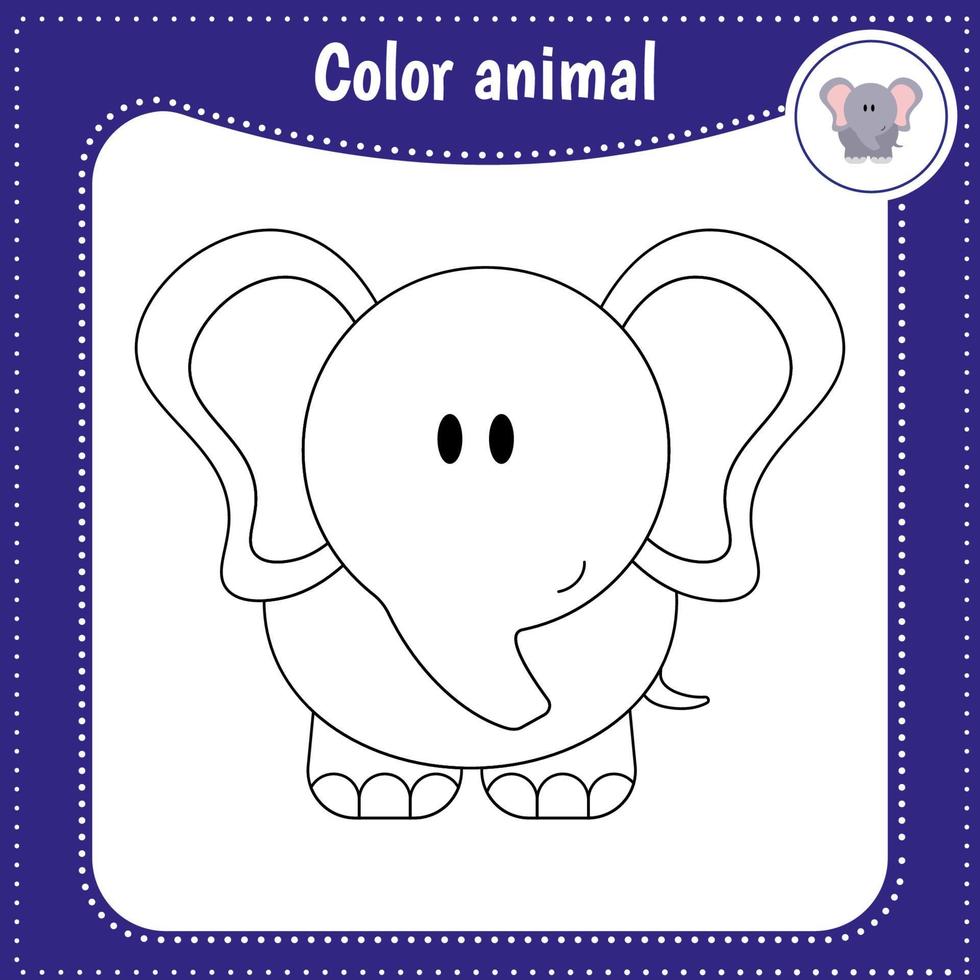 animal de dessin animé mignon - page de coloriage pour les enfants. jeu éducatif pour les enfants. illustration vectorielle. éléphant de couleur vecteur