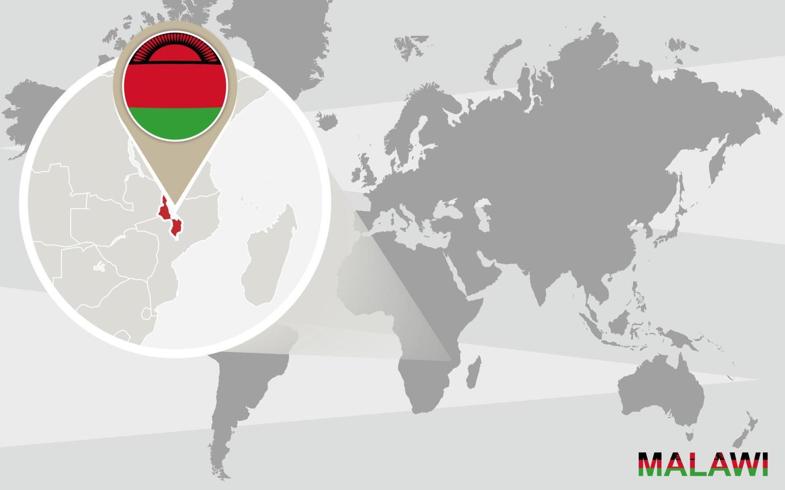 carte du monde avec le malawi agrandi vecteur