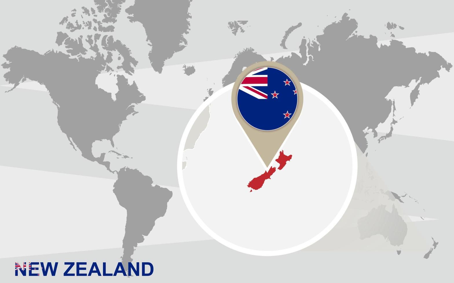 carte du monde avec la nouvelle-zélande agrandie vecteur