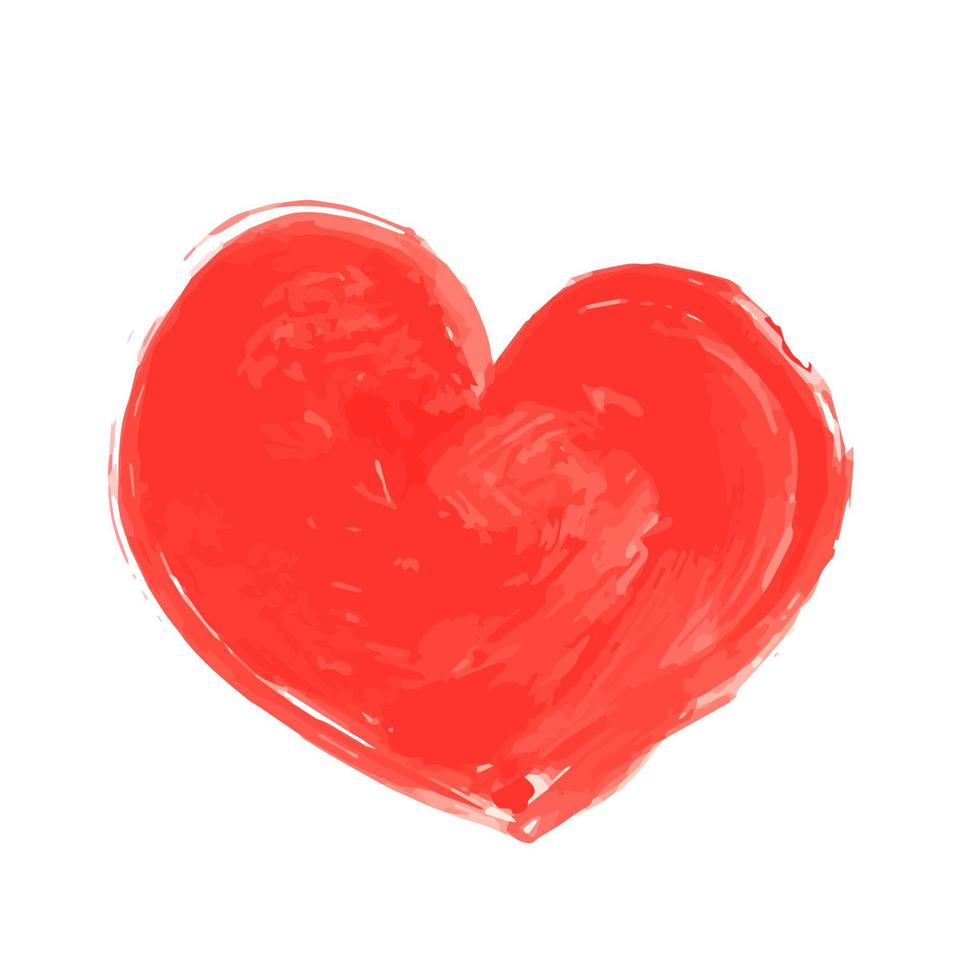 coeur rouge peint à la main isolé sur blanc. effet aquarelle ou peinture acrylique. illustration vectorielle de coeur grunge. carte de voeux saint valentin. vecteur