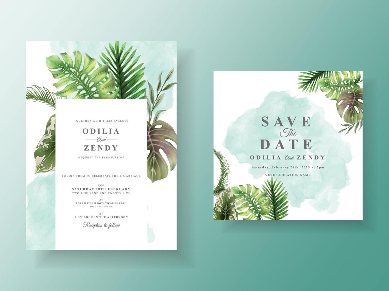 carte d'invitation de mariage tropical floral exotique vecteur