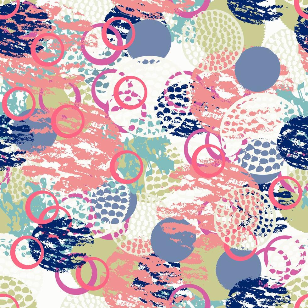 motif harmonieux abstrait grunge coloré avec différents coups de pinceau et formes. fond de cercles texturés à l'infini. vecteur