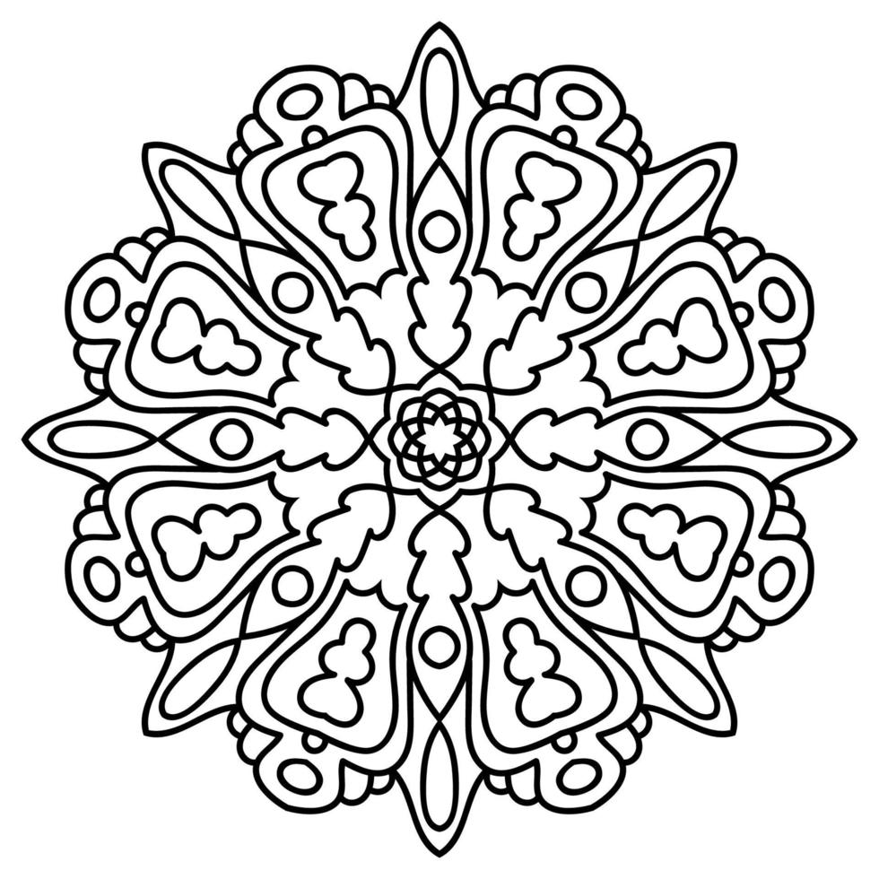 mandala de contour. fleur de doodle rond ornemental isolé sur fond blanc. élément de cercle géométrique. vecteur