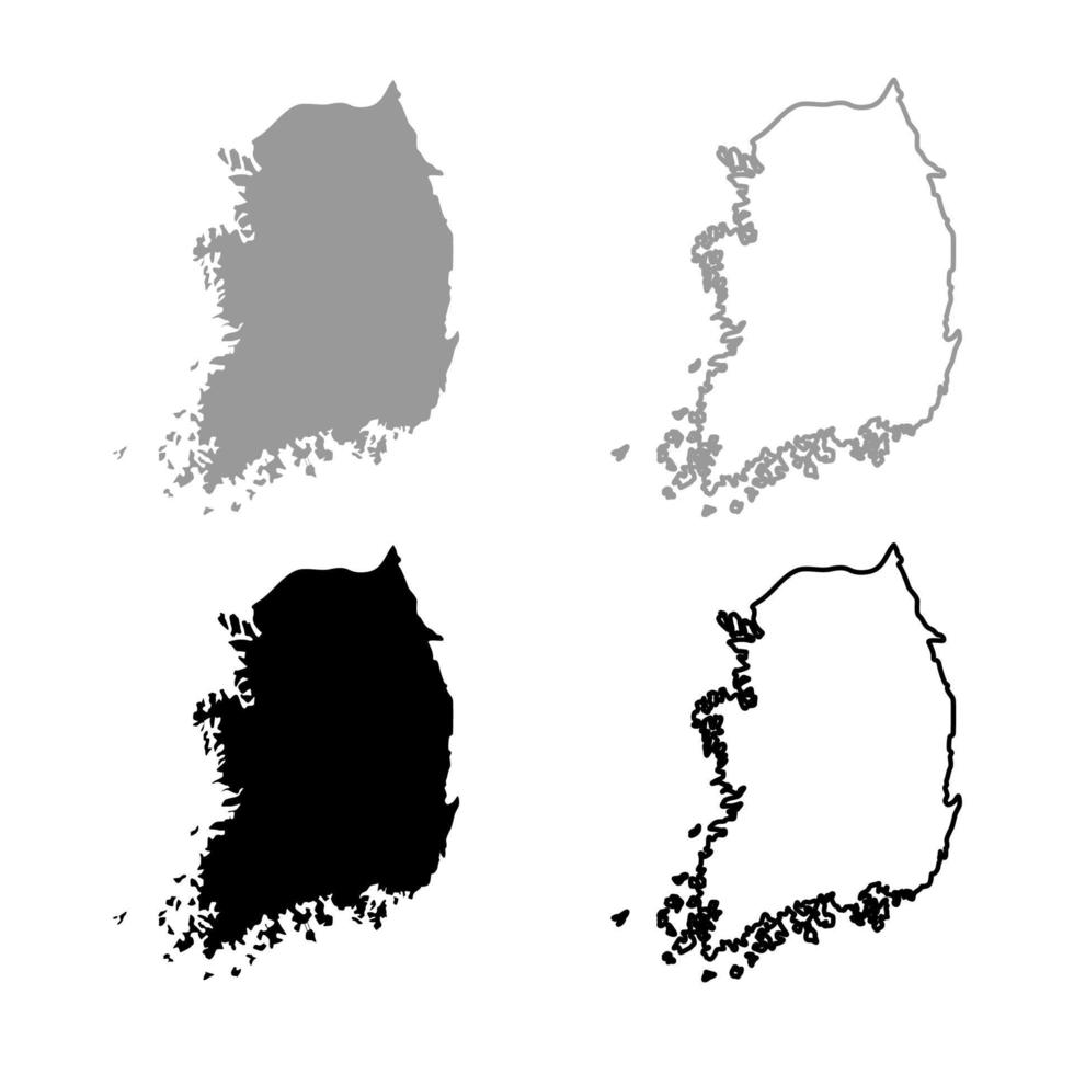carte de la corée du sud ensemble de contours d'icônes de couleur gris noir vecteur