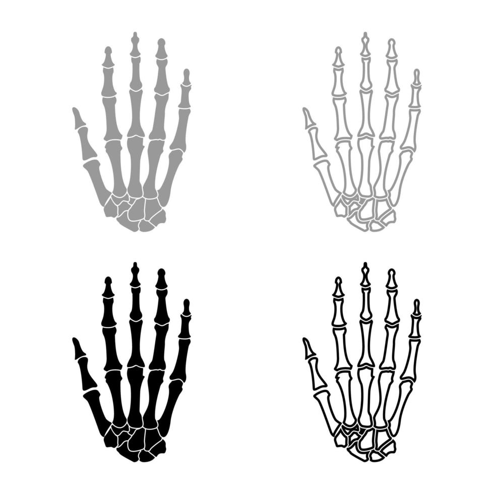 jeu d'icônes d'os de main couleur gris noir vecteur