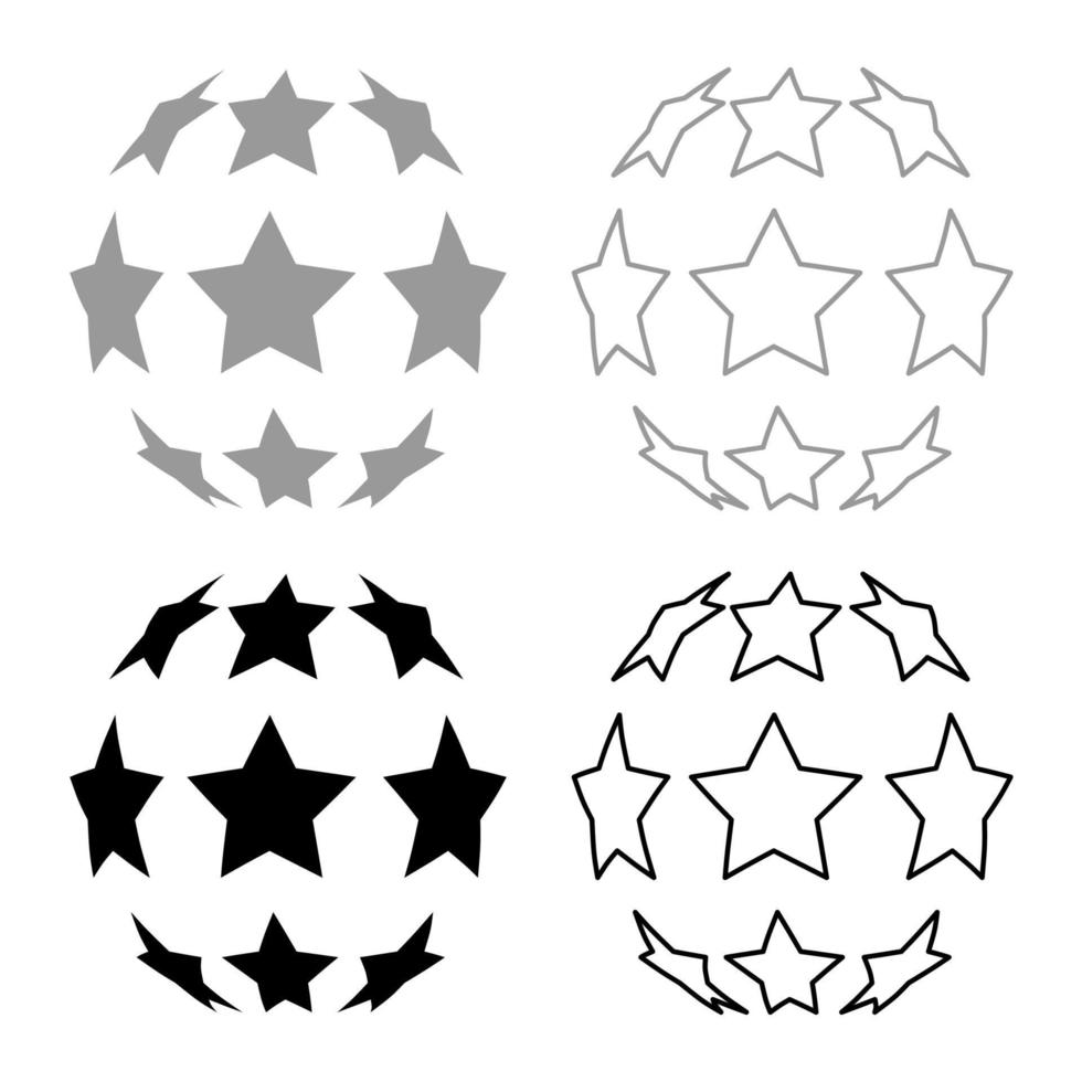 étoiles en forme de ballon de football icon set couleur gris noir vecteur