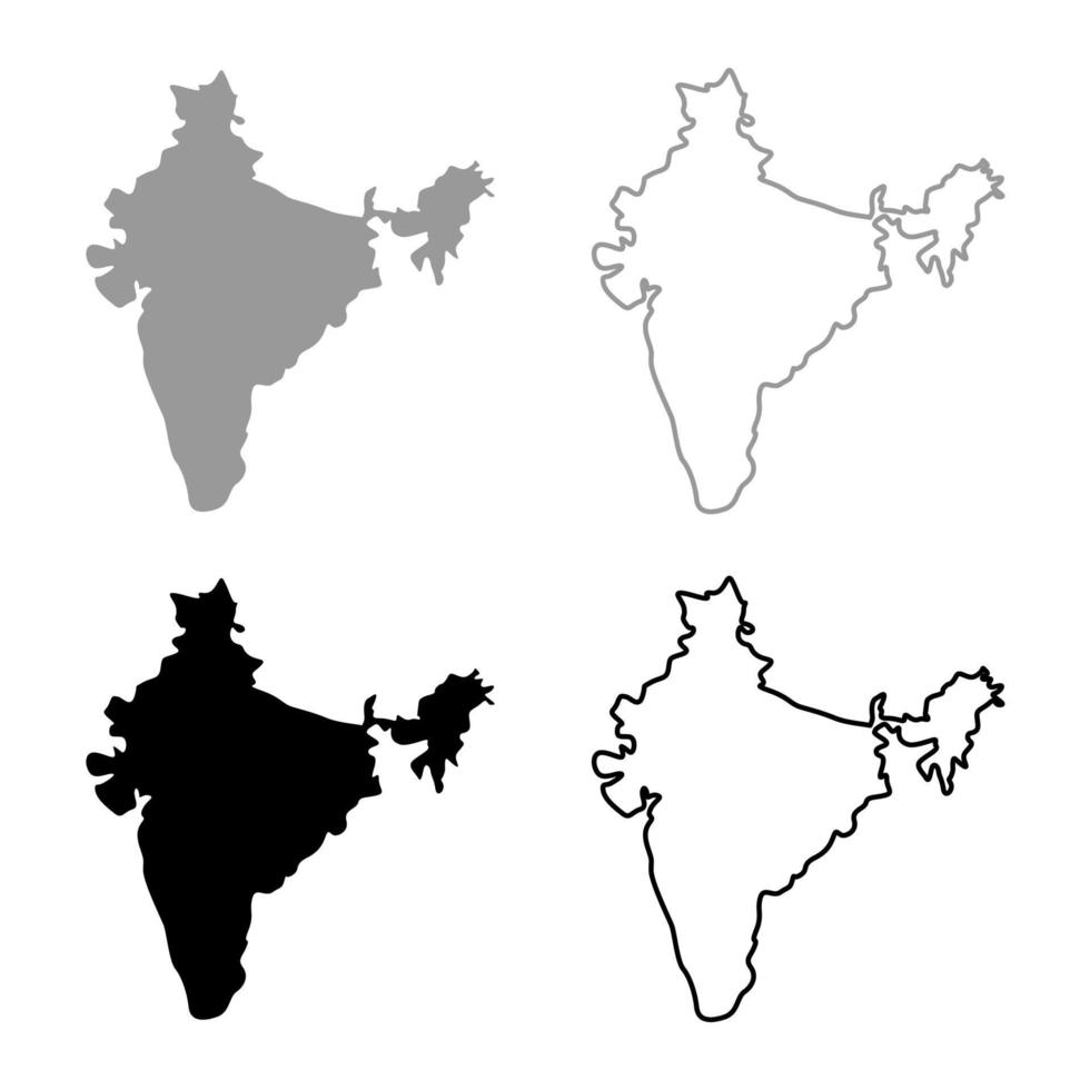 carte de l'inde jeu d'icônes couleur gris noir vecteur
